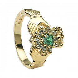 Diamond & Emerald Cluster Claddagh Ring