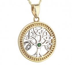 Two tone Tree of Life pendant with emerald