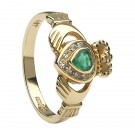 Diamond &amp; Emerald Claddagh Ring