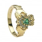 Diamond &amp; Emerald Cluster Claddagh Ring