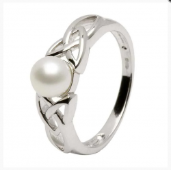 Silver Trinity Knot Pearl Ring