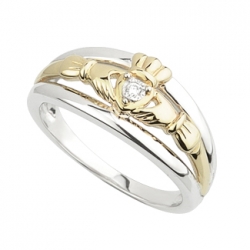 Claddagh Ring .Silver Gold & diamond