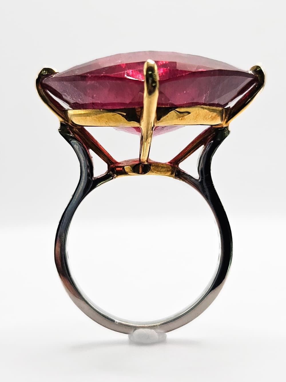 Bold designer ring with rubellite and diamond accents, 26.5mm wide